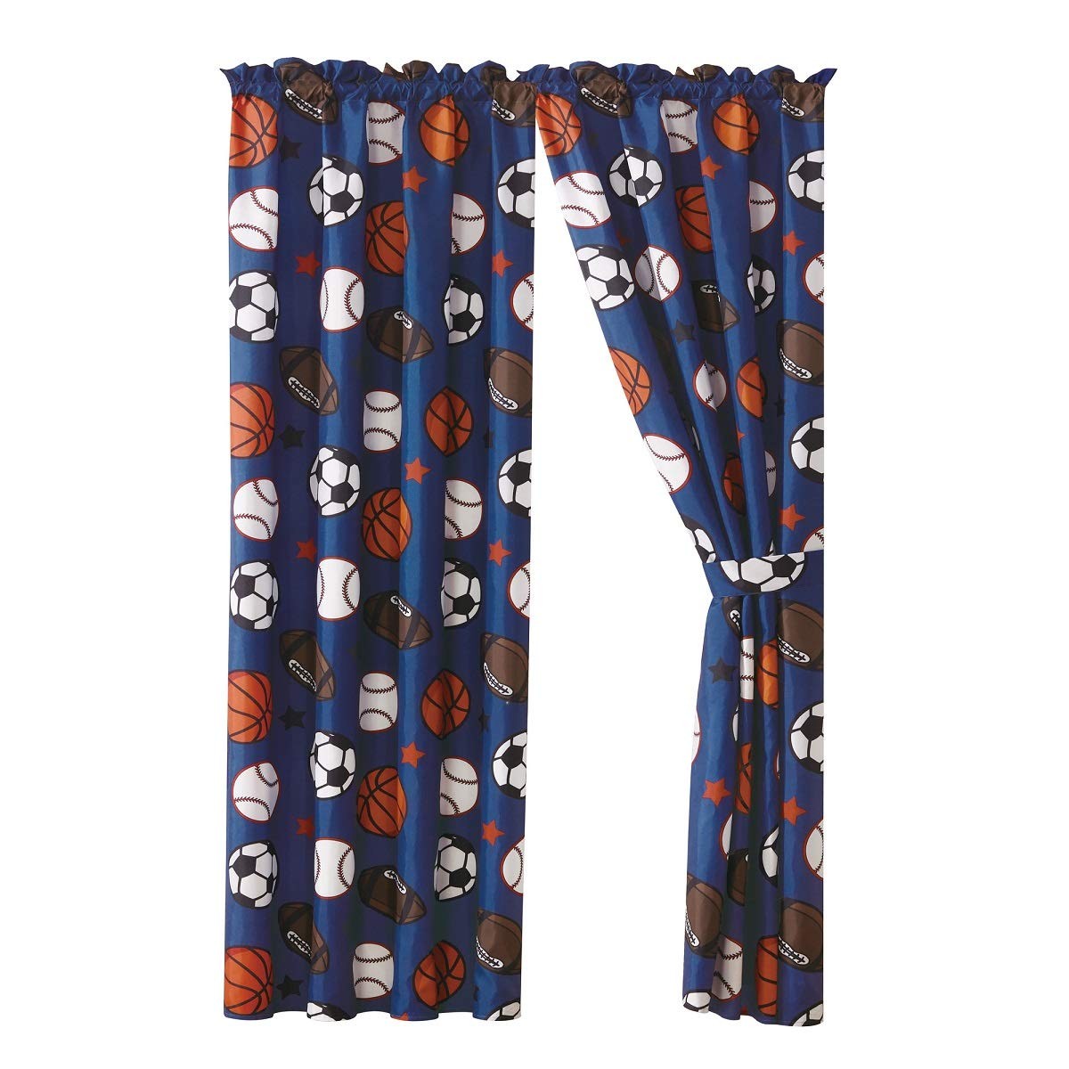WPM Sports Curtains for Boys Bedroom : 4 Piece Blue Curtain Set with Panel an…