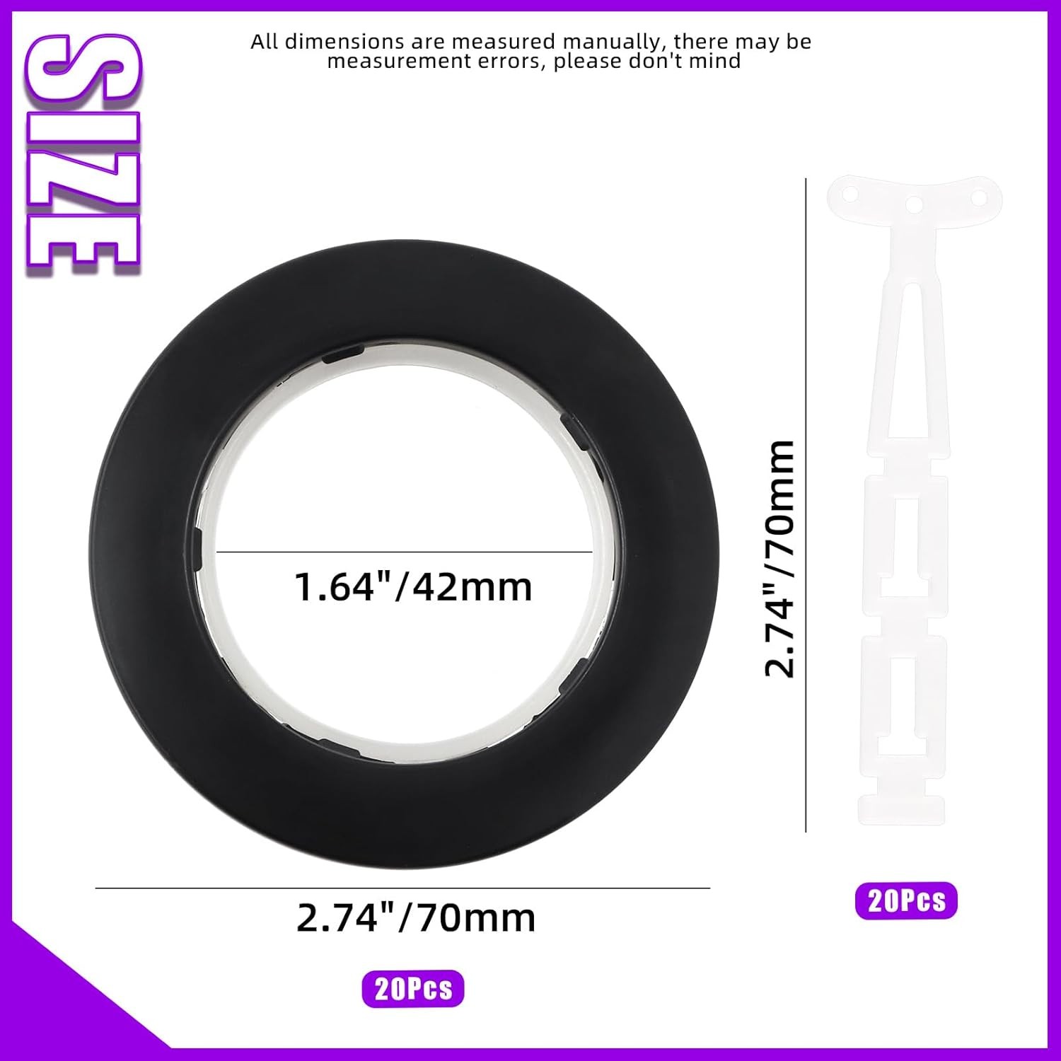 20 Pack Plastic Curtain Grommets 40mm-1.7Inch Silencer Sliding Black Sheers