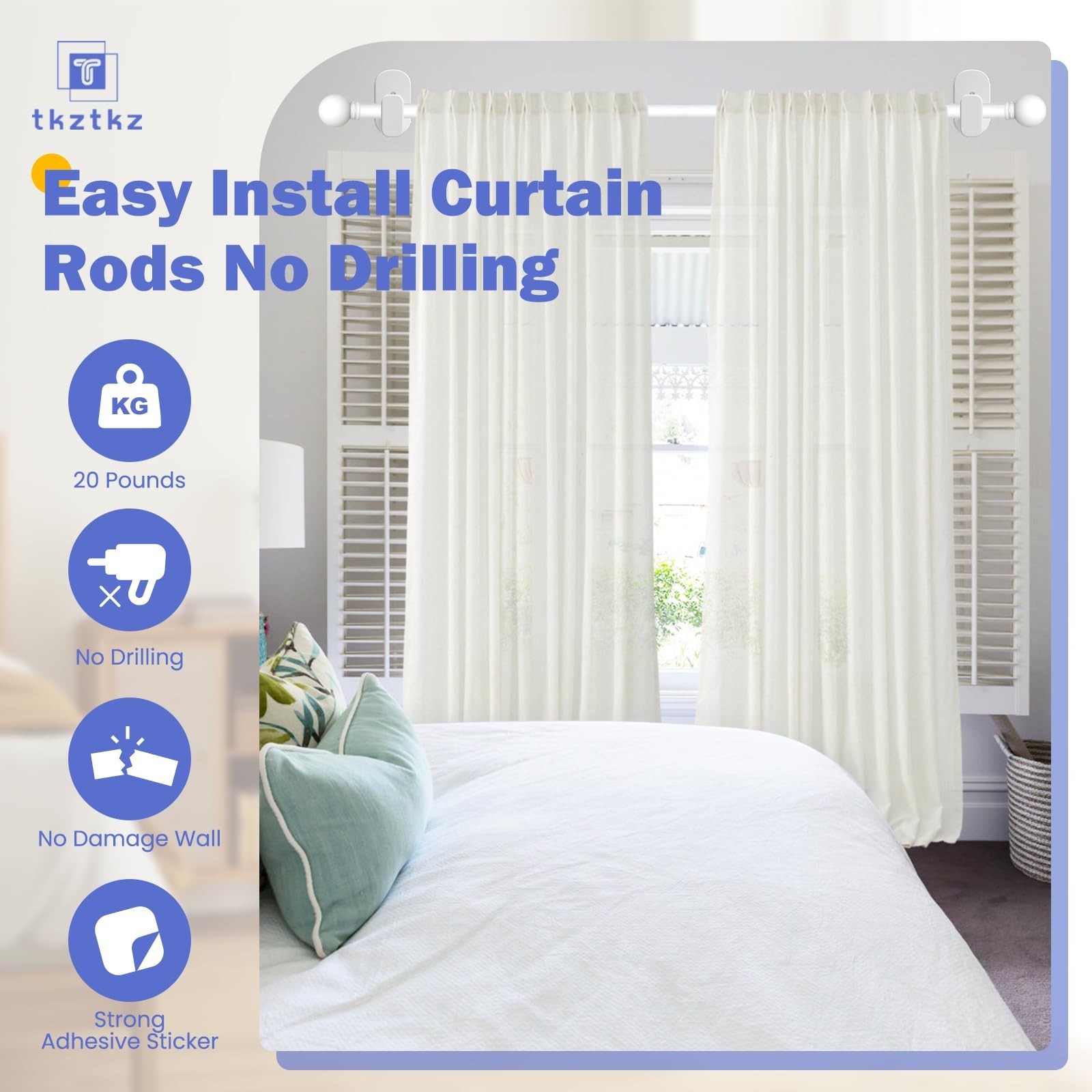 TKZTKZ Curtain Rods No Drilling for Windows 18 to 28 Inch:No Drill Small Whit…