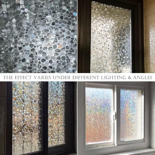 Window Privacy Film, 3D Prism Stone Static Clings Stained Glass 23.62″ x 78.74″