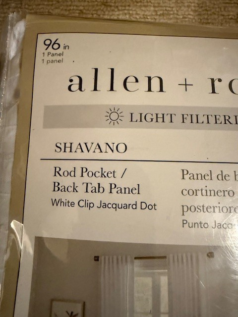 2 Allen & Roth Light Filtering Rod Pocket Back Tab Panels White Cotton Dot 50×96