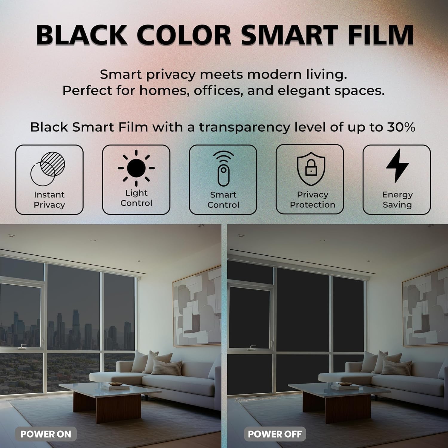 Black PDLC Smart Film Sample 8″ x 12″ Switchable Privacy Window Film Home Office