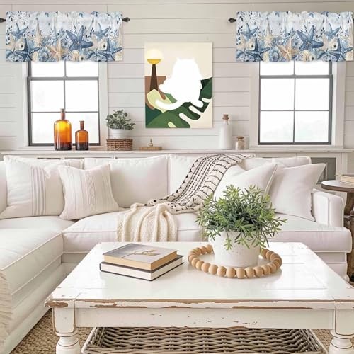 Coastal Starfish Valances for Windows, Beach 42″W x 18″L (Pack of 1) Blue