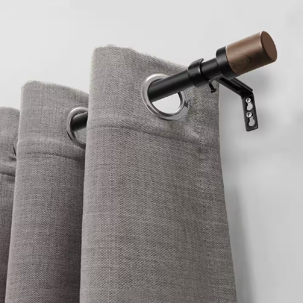 36 In. – 66 In. Adjustable Single Curtain Rod 3/4 In. Dia. in Matte Black with M