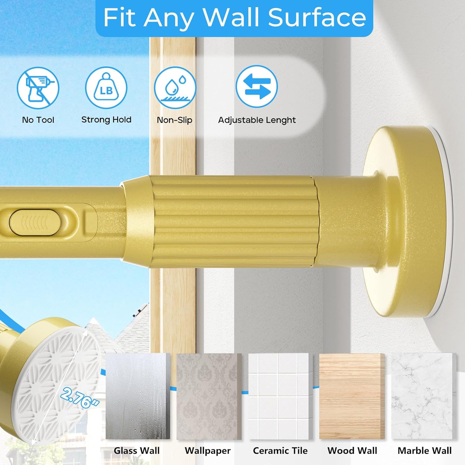 Tension Curtain Rod 41-126 Inch(4-10Ft),1.26” Diameter,Long Heavy Duty Adjustab