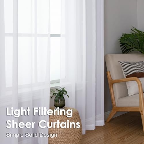 2 Panels Sheer Curtains 96″ Length for Bedroom, 42″W x 96″L (Pack of 2) White
