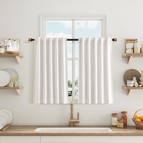 100% Blackout Kitchen Linen Curtains Back Tab 30″W x 36″L (Pack of 2) Natural