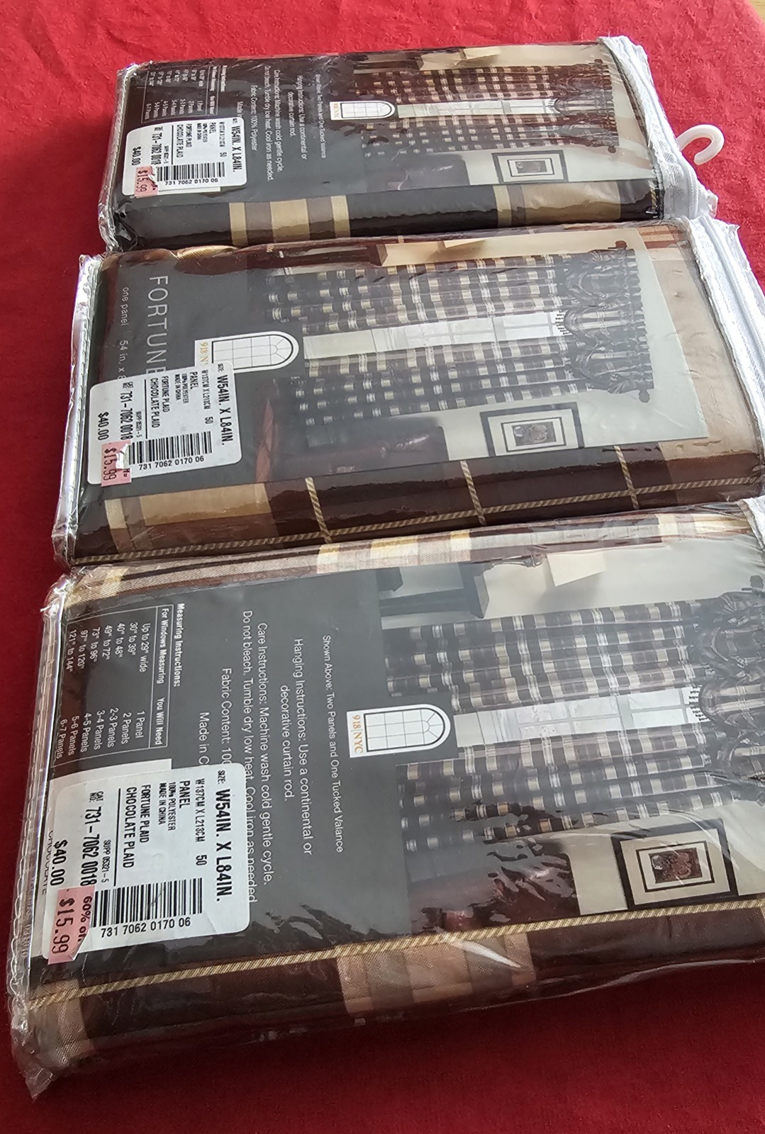 918 NYC Fortune Plaid Curtain Panels Lot 3 Brown Chocolate 54×84 NOS Rustic