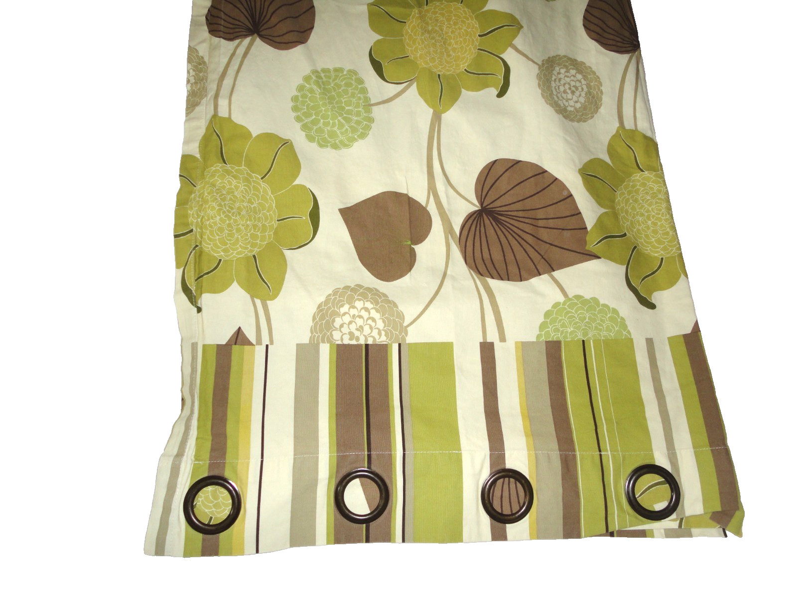 PIER 1 IMPORTS DELILAH GREEN BROWN FLORAL LEAVES STRIPE (2) PANELS CURTAIN 53X83