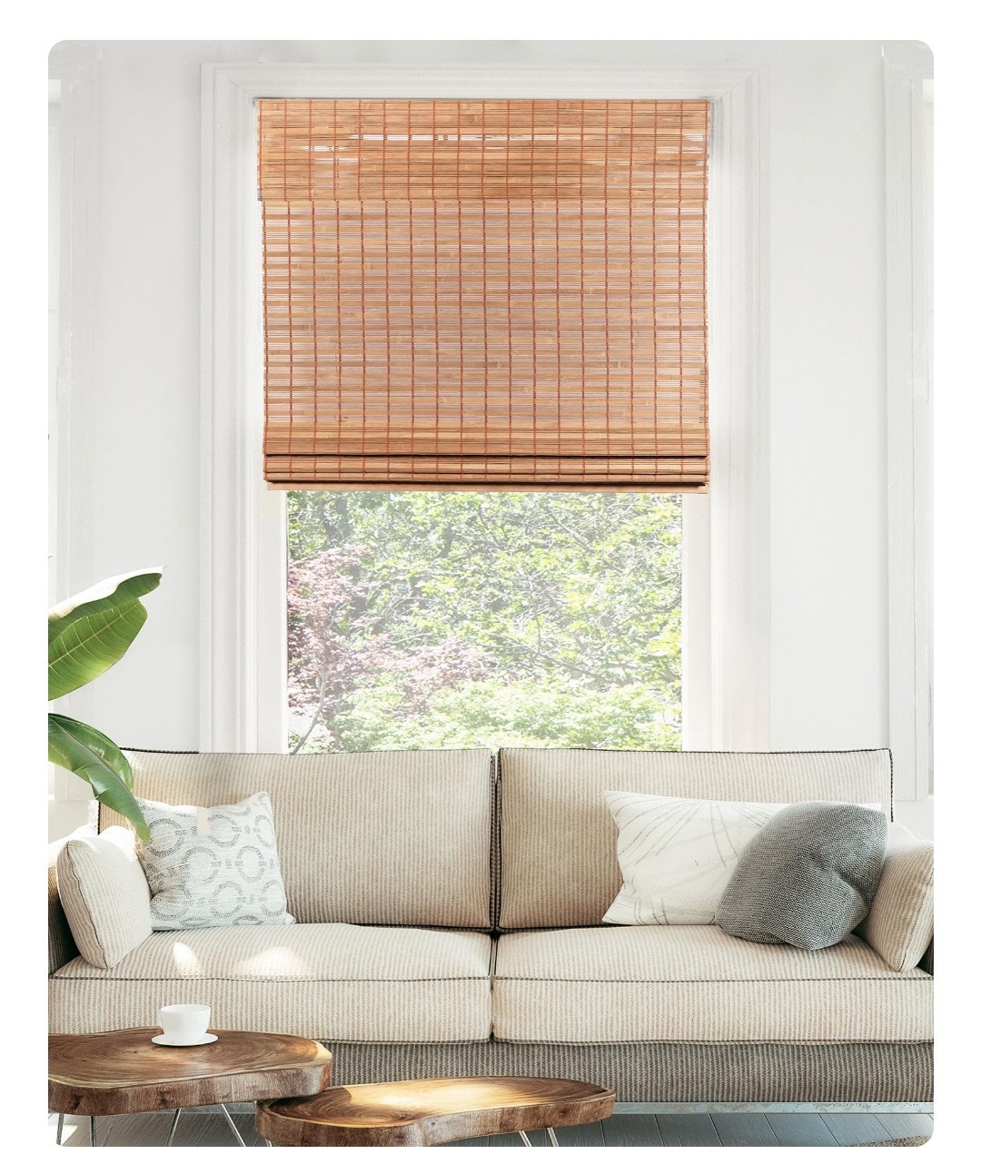 Chicology Cordless Bamboo Roman Shade Light Filtering Brown 27″W x 48″H