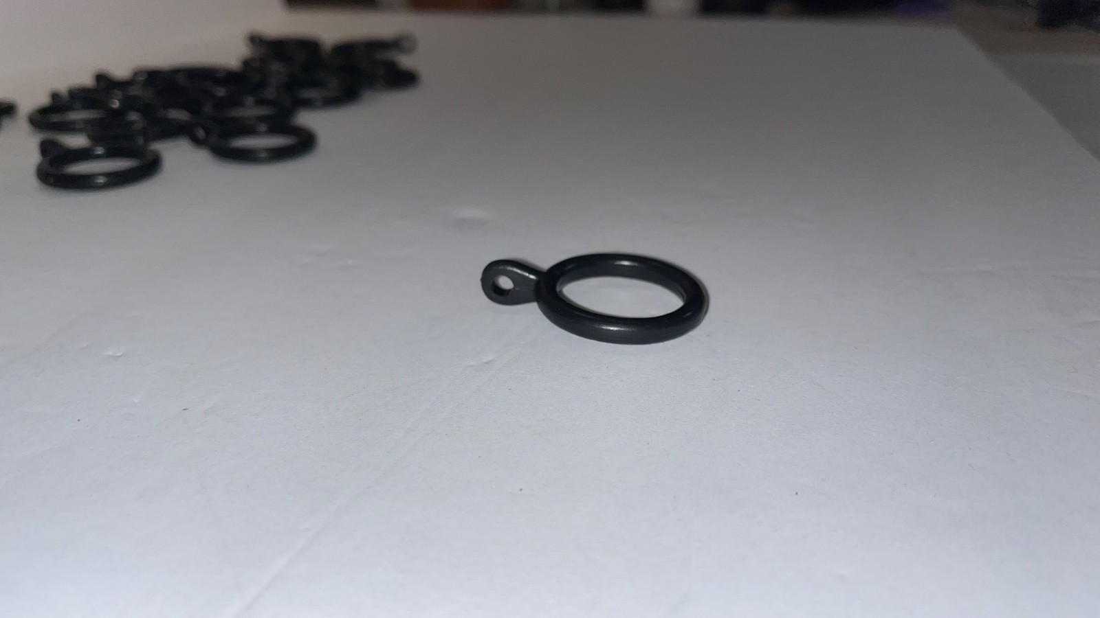 Lot 20 Great Black Plastic Drapery Curtain Rings w/ Hook Loops 1.5” wide 2” long