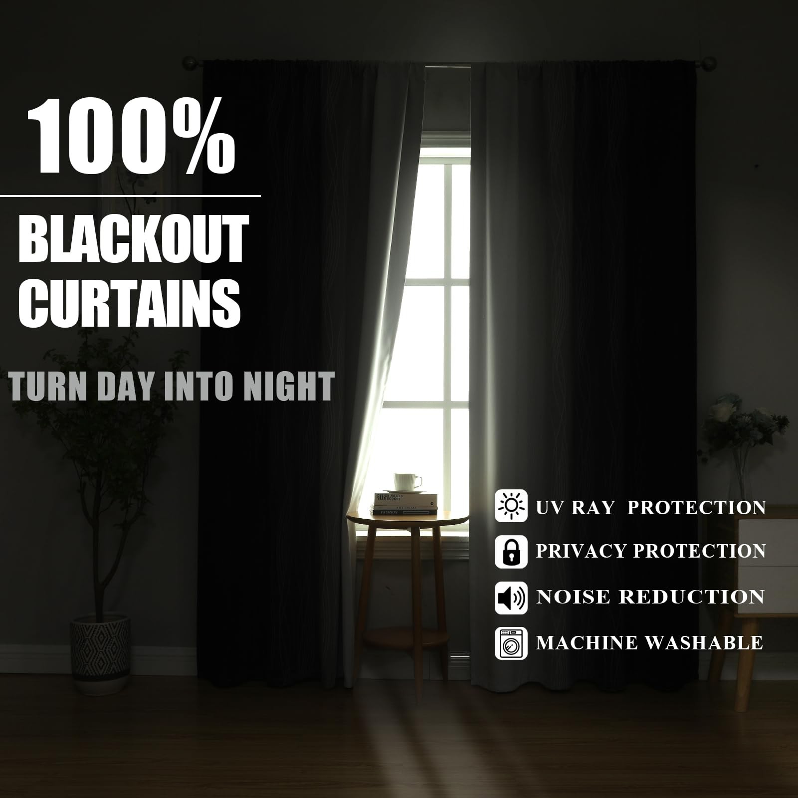 Estelar Textiler Black and Greyish White Ombre Blackout Curtains 63 Inch Leng…