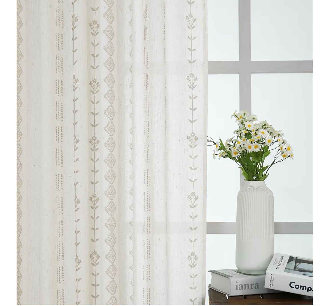Khaki/Beige bohemian Linen curtains 50X84”