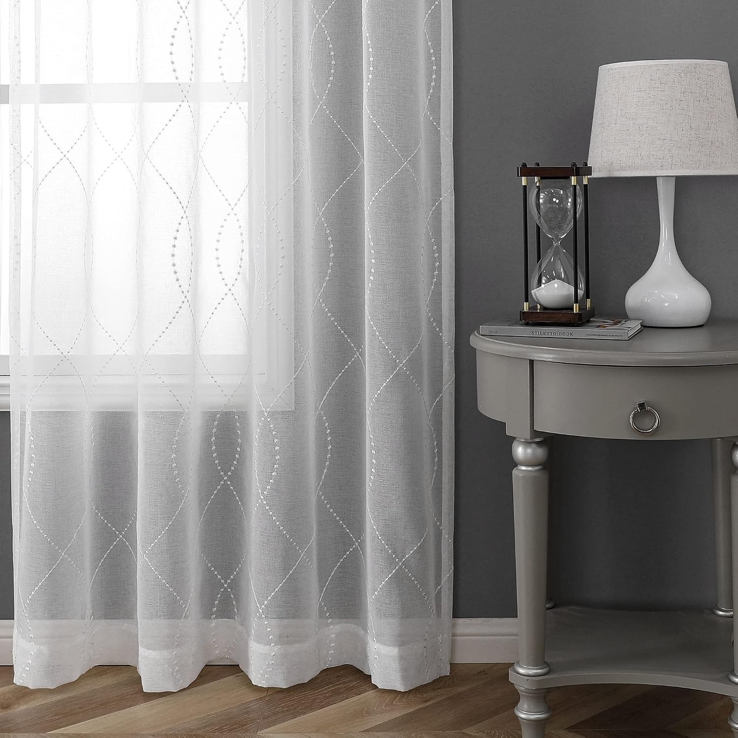 White Sheer Curtains Dots Moroccan Embroidered 84 Inches Long