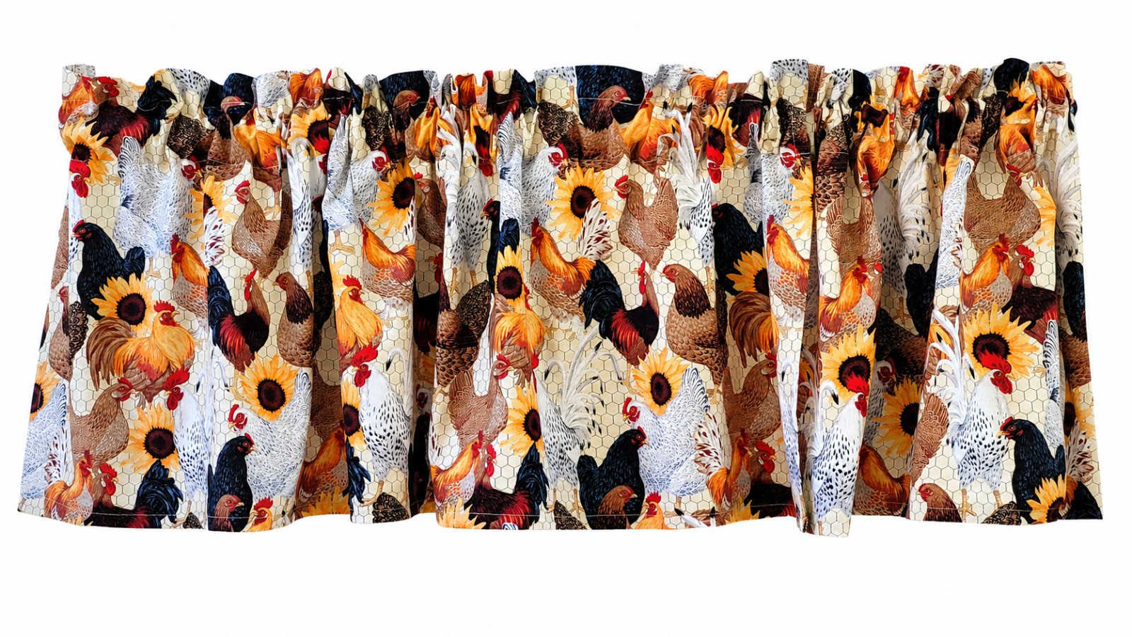 Farmhouse Chicken Valance, Rooster Sunflower Kitchen Curtain