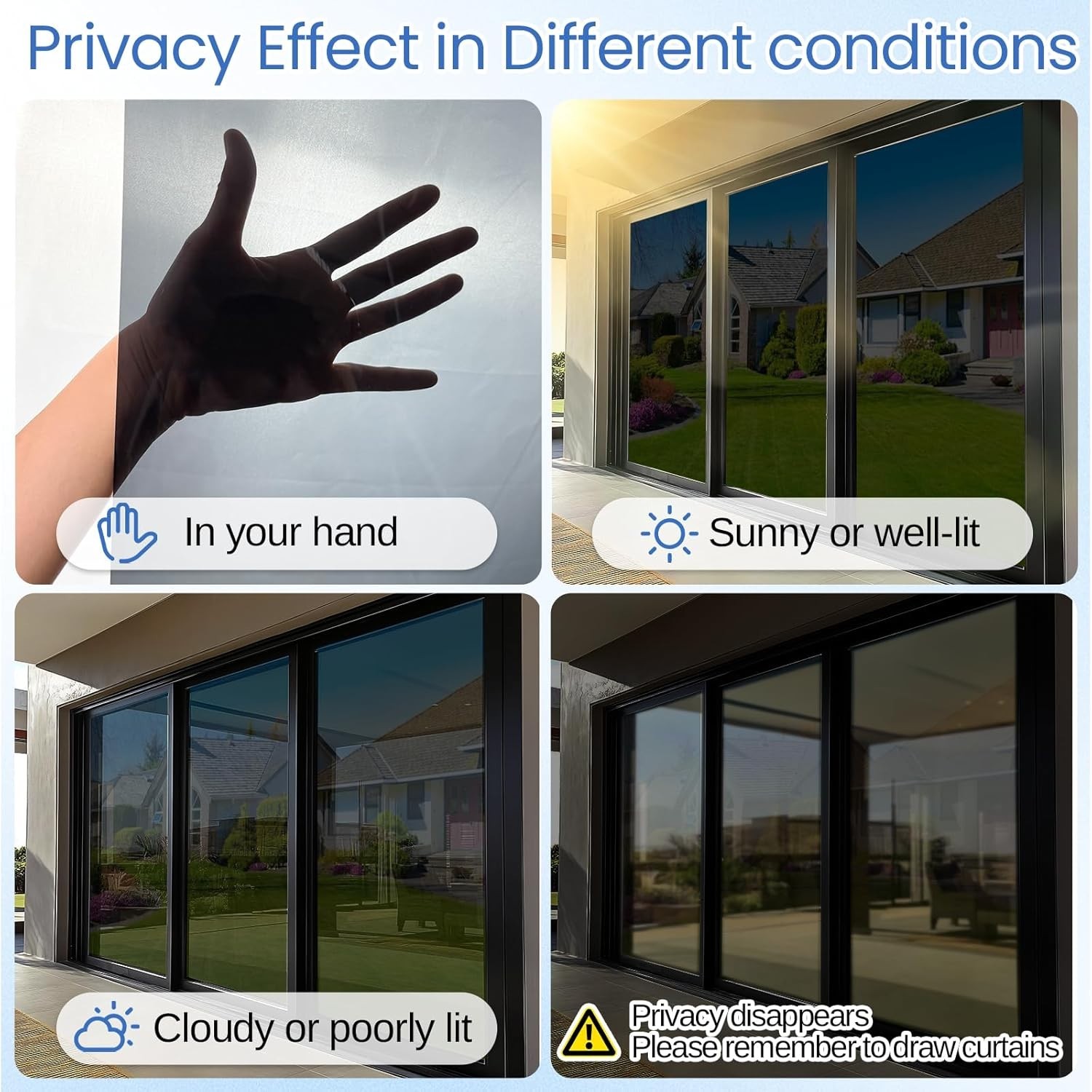 Daytime Privacy Window Tint – UV & Heat Blocking Film, 17.5in x 78.7in Design