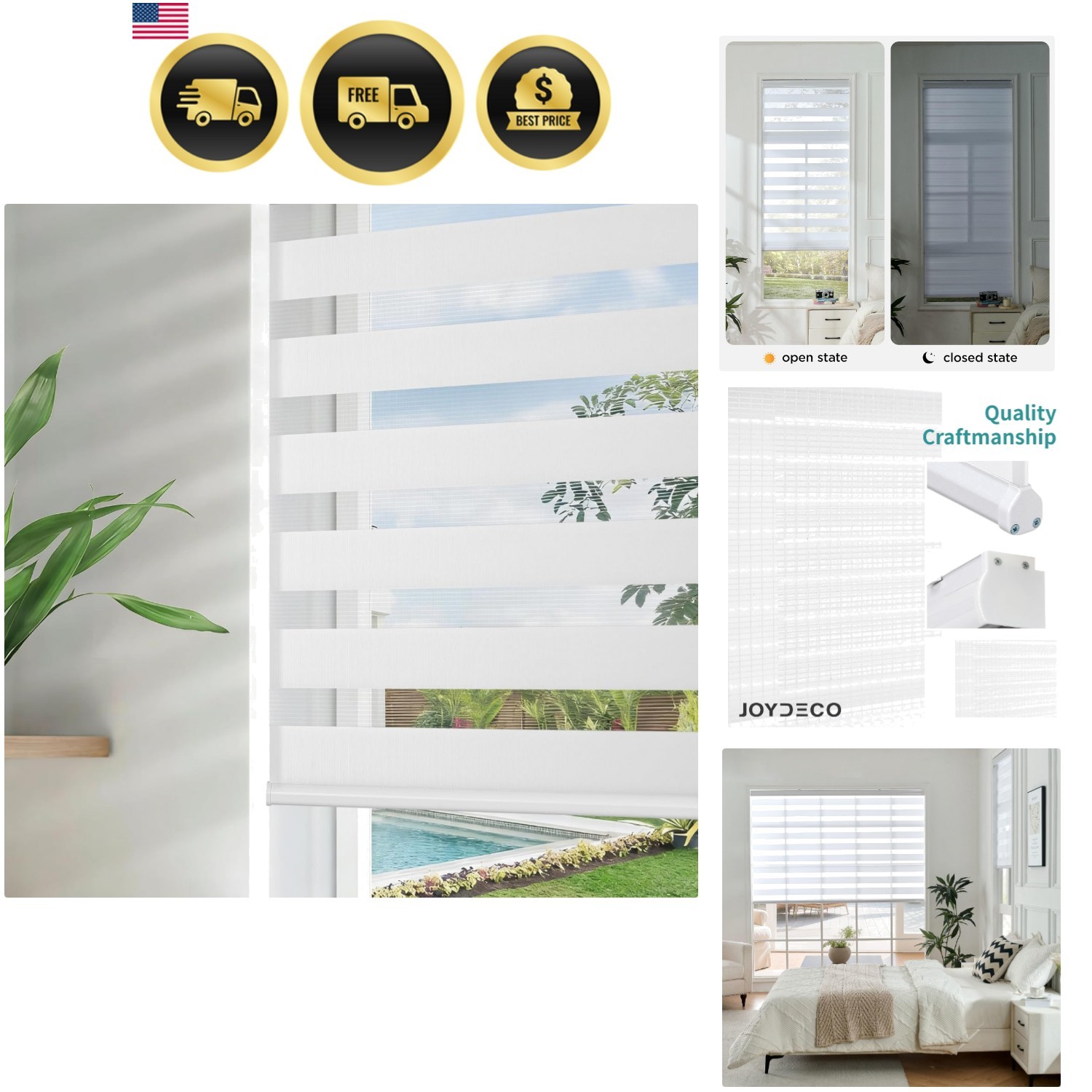 Cordless Zebra Blinds for Windows, Dual Layer Free-Stop Zebra Shades Privacy …