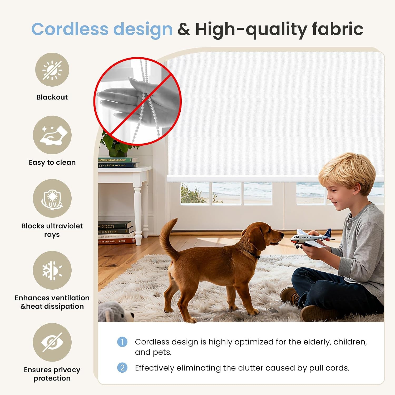 No-Drill No Tools Motorized Blinds with Remote | 34.5×72 White | Electric