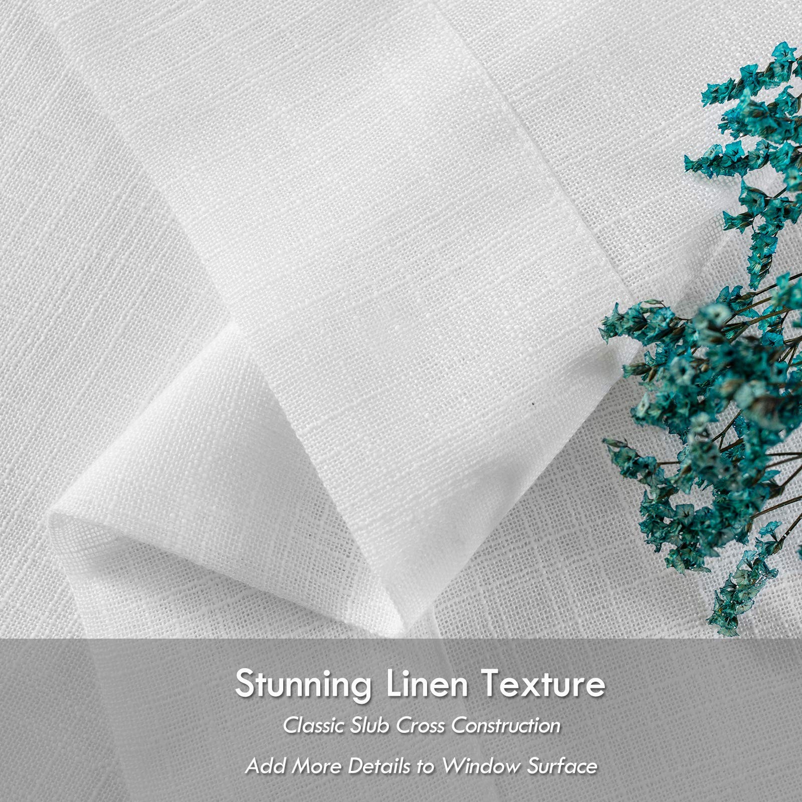 Melodieux White Linen Textured Semi Sheer Curtains 84 Inches Long For Living