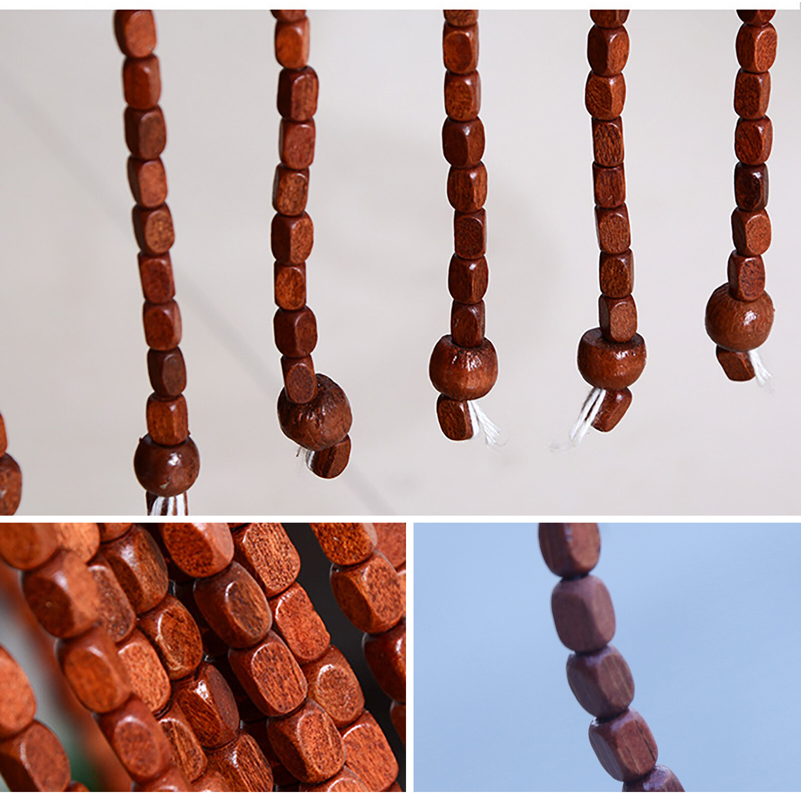 Natural Wood Bamboo Beaded Curtain Fly Screen Bedroom Bath Doorway Porch Divider