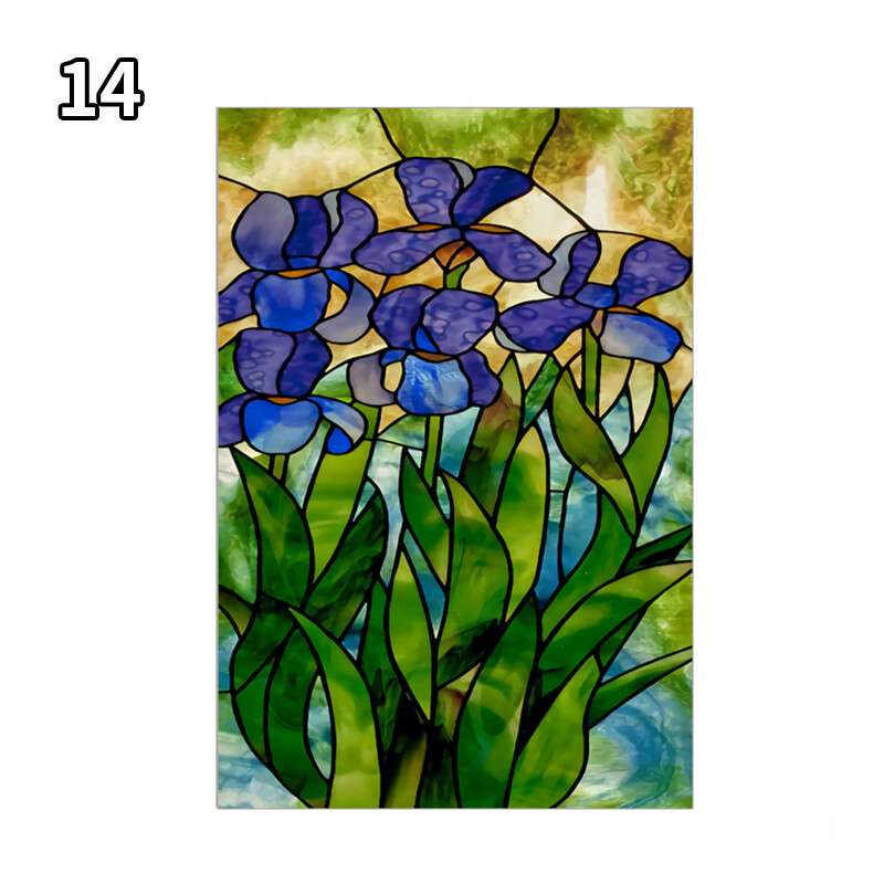 Stained Flower Magnolia Stickers Windows Film Static Sliding Door Decor