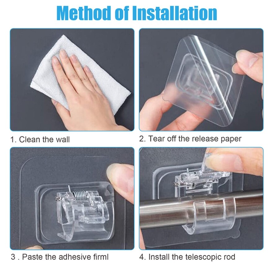 2-8pcs Curtain Rod Brackets Self Adhesive Nail Free Bathroom Kitchen Holder Hook