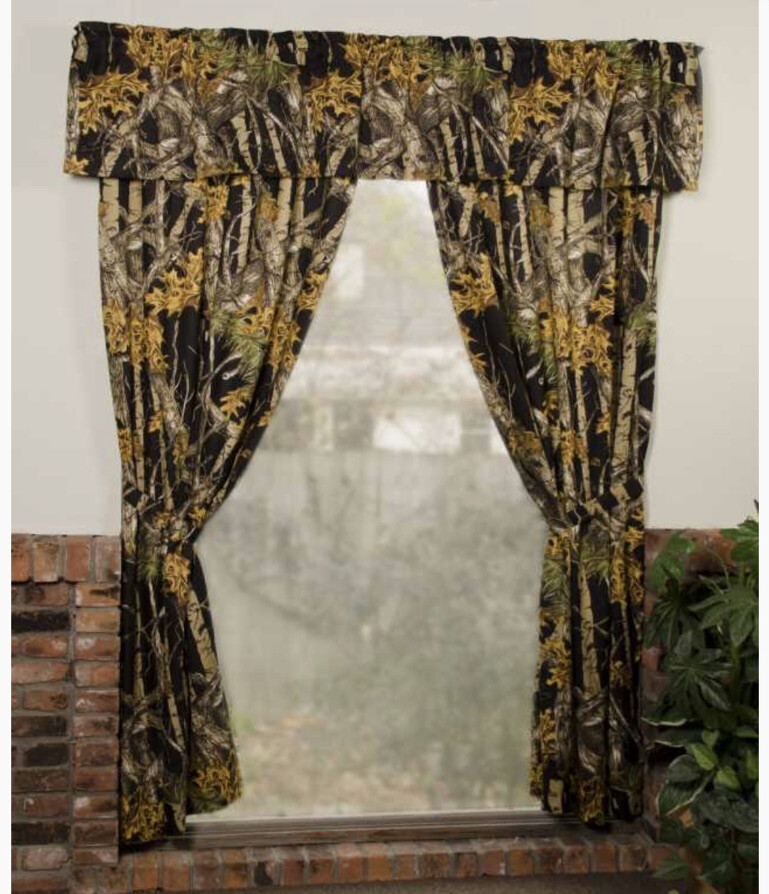 20 Lakes Duke Imports THE WOODS black 5 pc Curtain-Valance set Tie Backs-Rustic