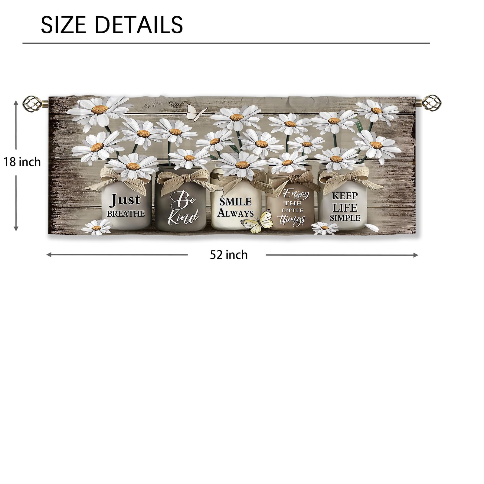Farmhouse Floral Curtain Valance for Window Treatments Daisy Rustic Vintage F…