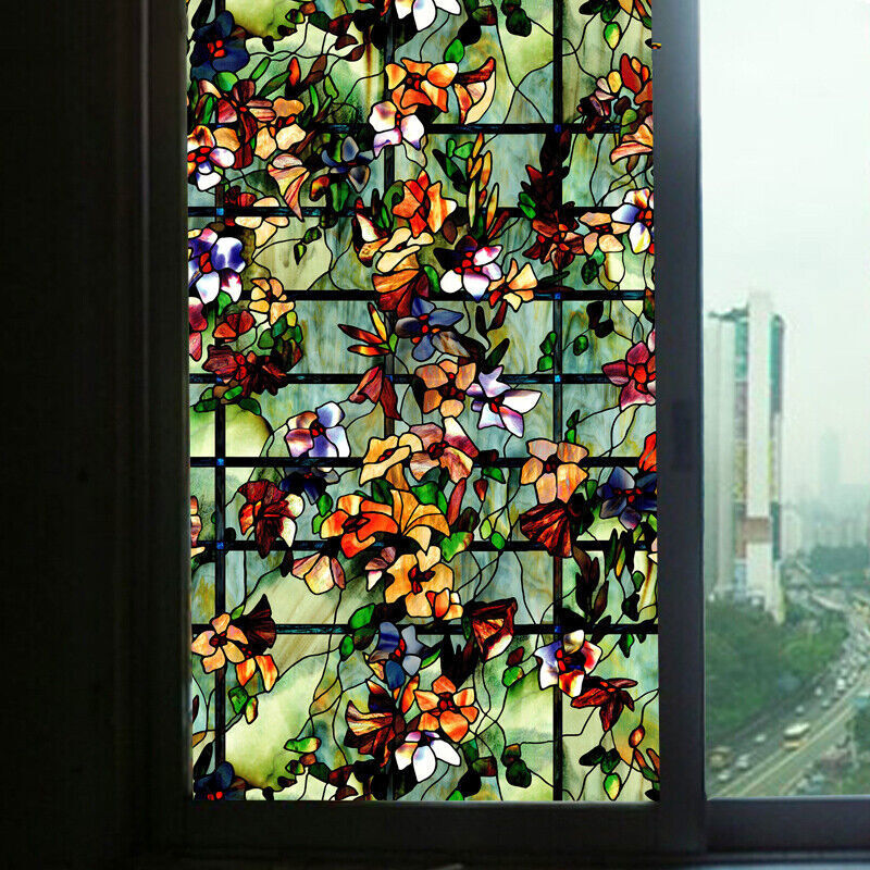 3D Static Cling Window Films Frosted Stained Camellia Glass Sticker Home Decor