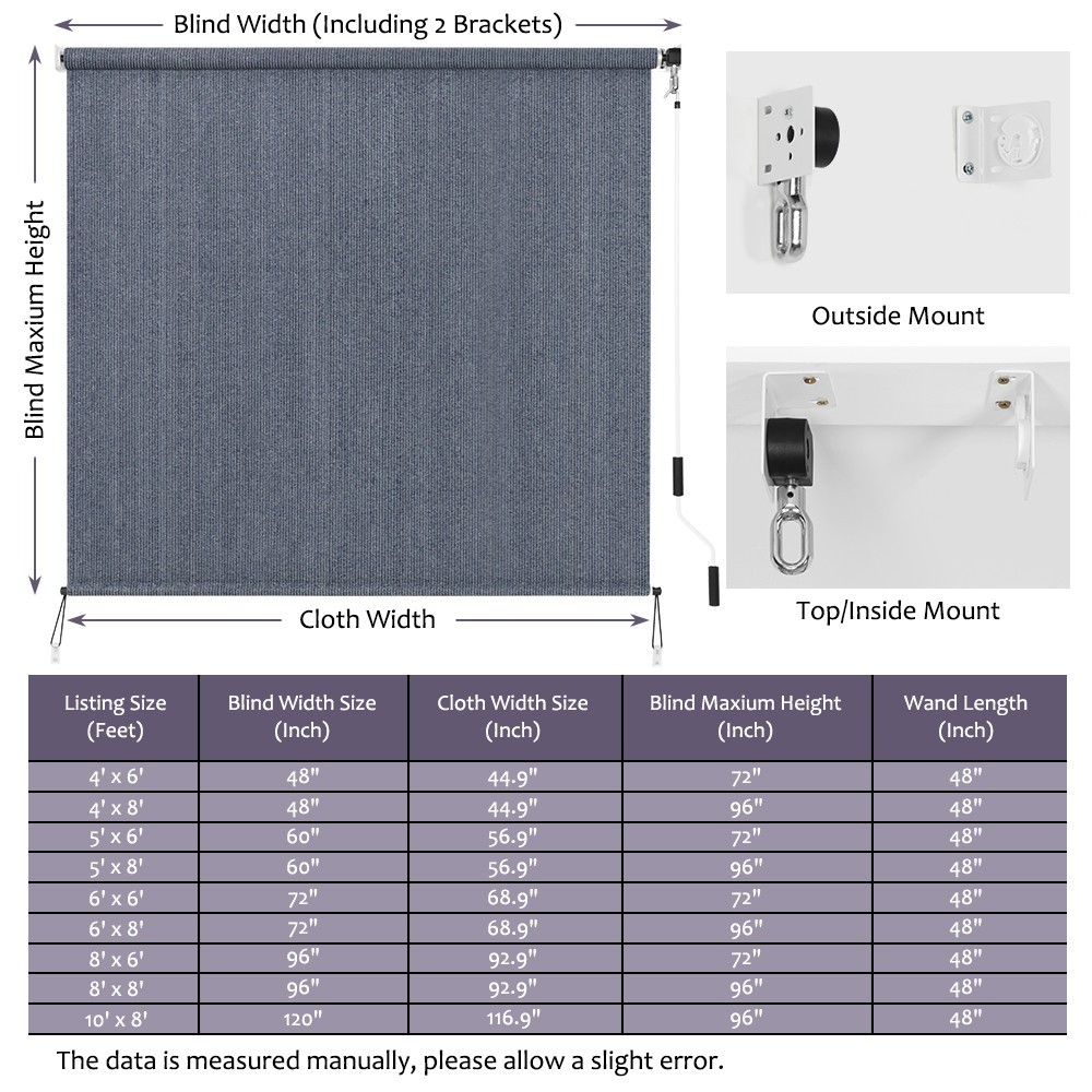 LUCKUP Outdoor Sunshade Patio Shades Roll Up Cordless Outdoor Blind, Blue-Gray