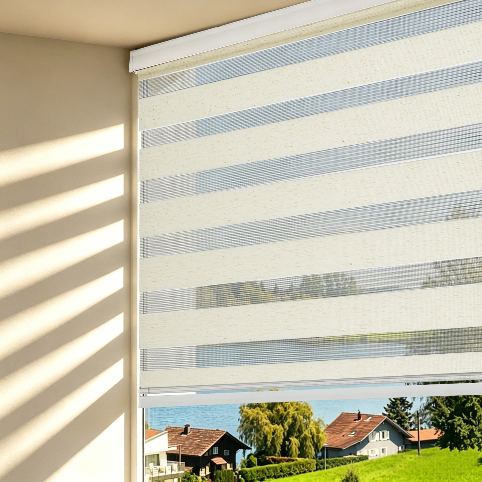 Changshade Horizontal Shade Window Blind Zebra Dual Roller Blind Easy to Install