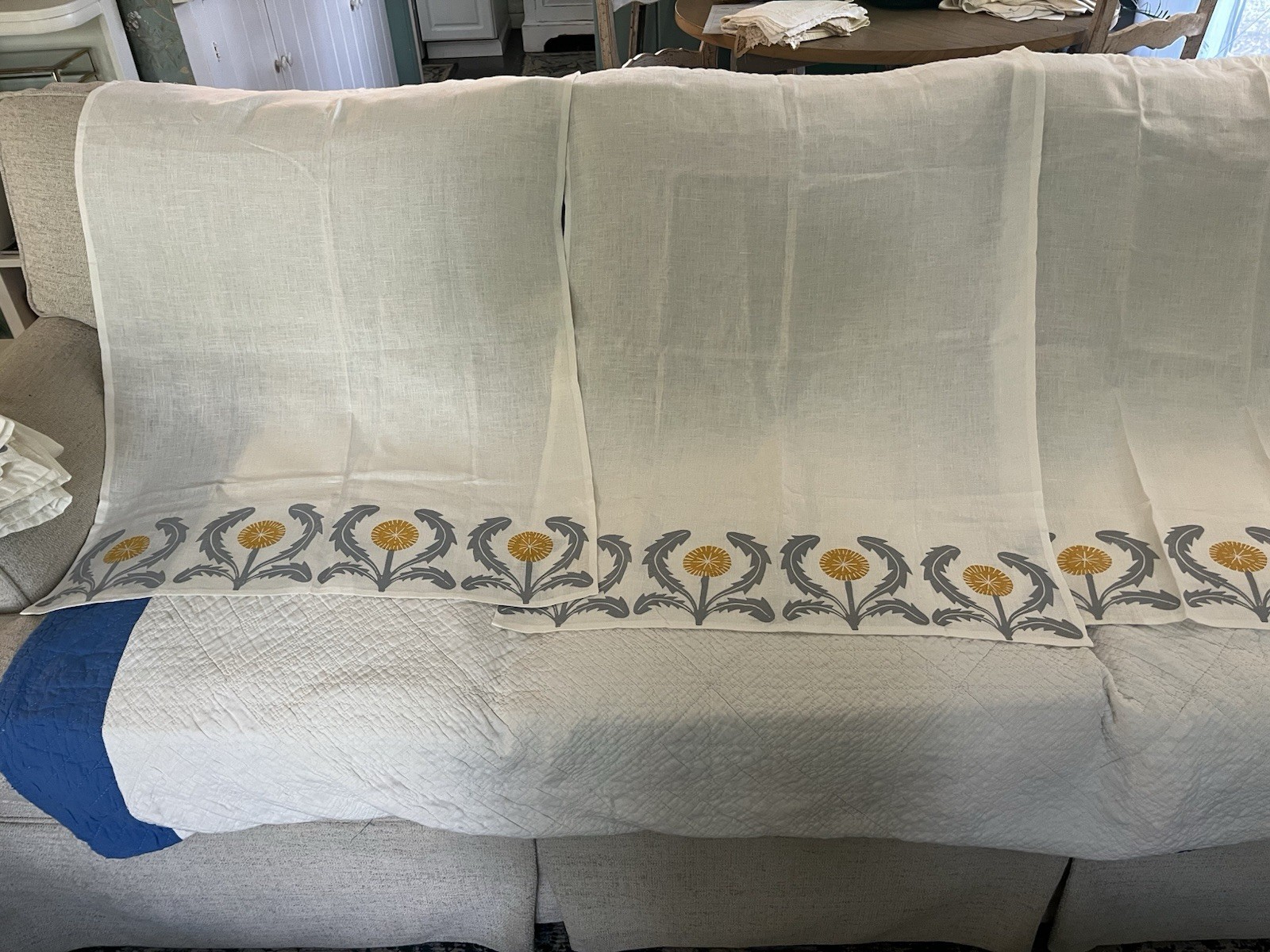 Dandelions! 6 Panels Cafe Custom Curtain Linen Panels Stenciled Etsy Thistles