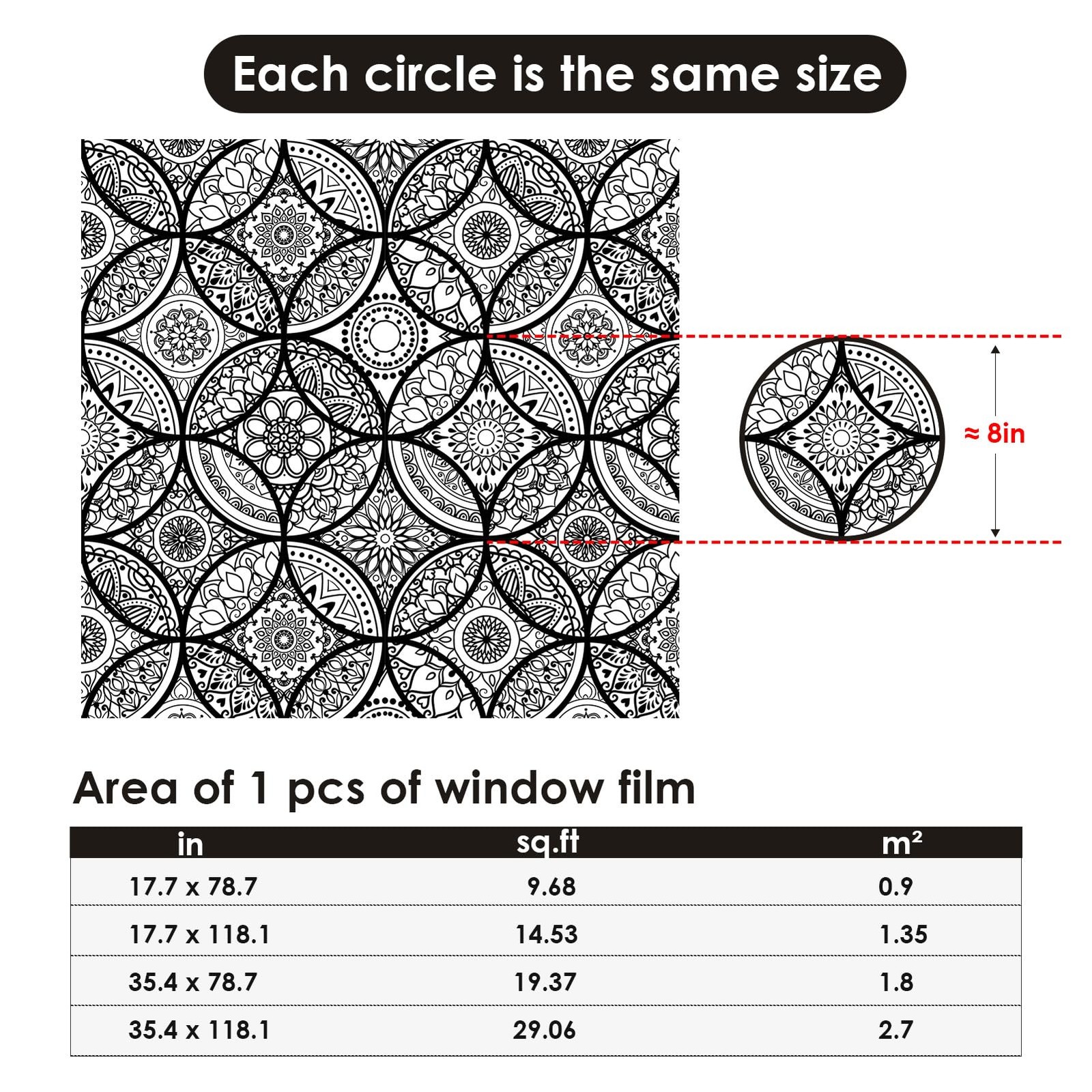 DKTIE Boho Stained Glass Look Window 17.7″ x 78.7″ (with tools), Pure Black