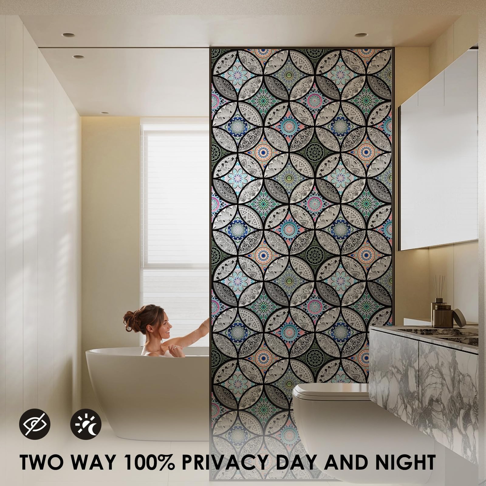 DKTIE Static Cling Decorative Window Film Vinyl Non Adhesive Privacy 17.7″x78.7″