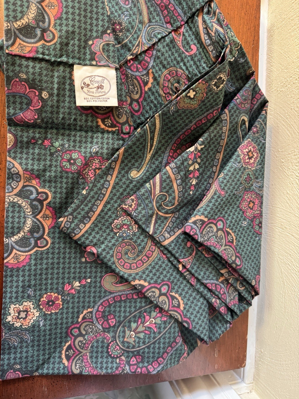 2 Croscill Blouson Equestrian Valances Herringbone/Paisley Spruce Green 18×88”