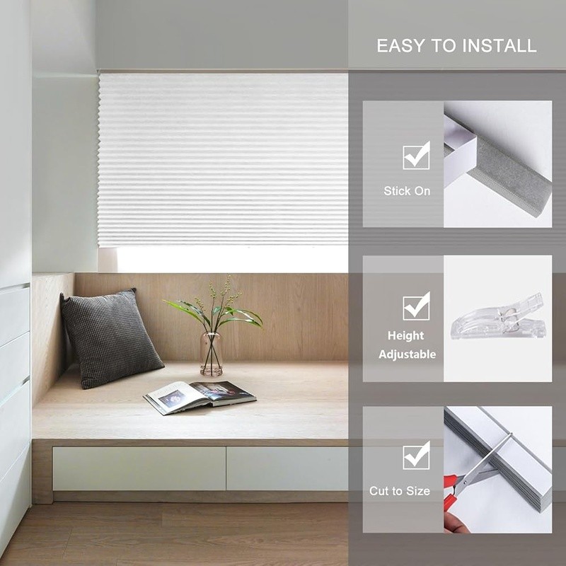 Self Adhesive Adjustable Blinds Easy Install Cordless Window Shade Filtering New