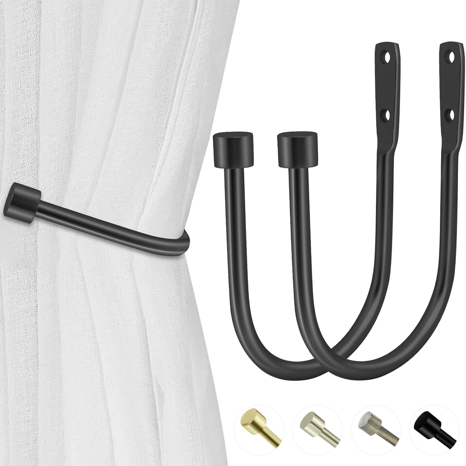 Minimalist Curtain Holdbacks 2Pcs, 100% Cast Iron Solid Heavy Duty Metal Curtain