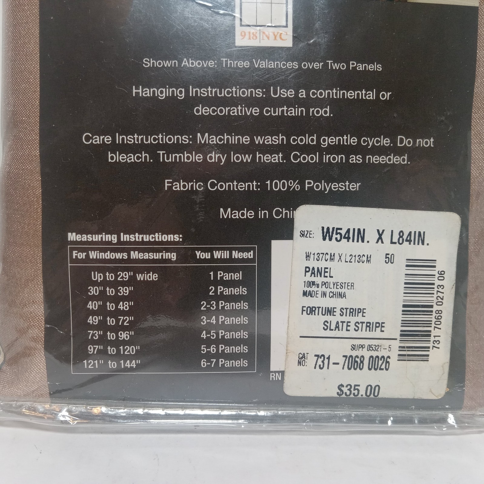 918 NYC Fortune Stripe One Panel Drape Curtain 54” X 84” Slate Stripe Not Used