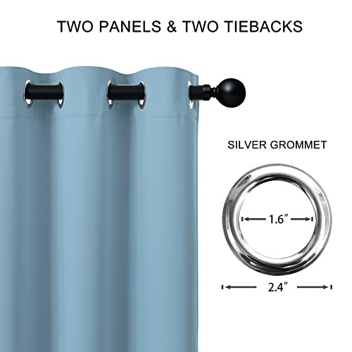 100% Blackout Curtains 96 inch Length for 52″W x 96″L (Pack of 2) Sky Blue