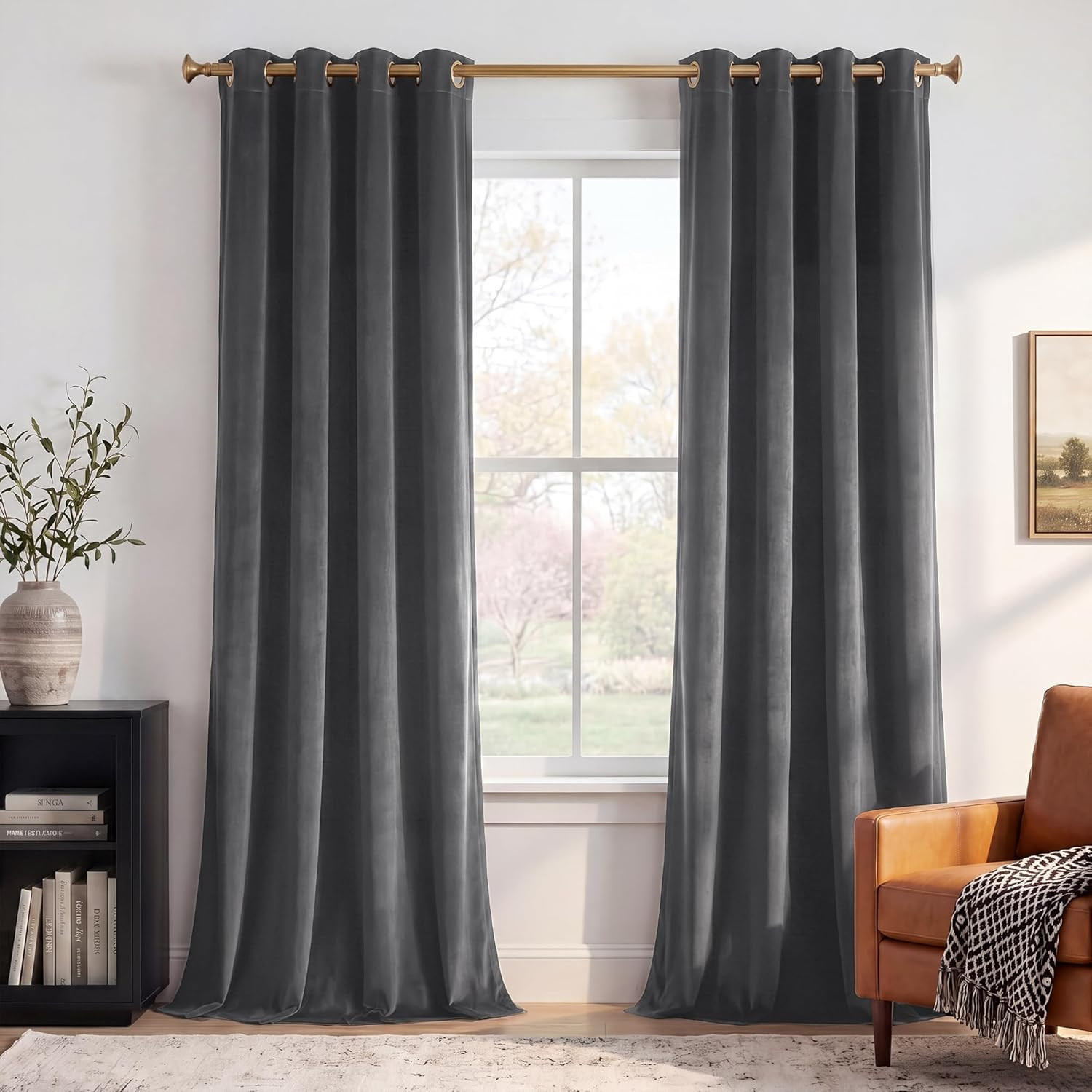 Grey Velvet Curtains for Living Room 96 Inches Long Blackout Curtains for Bedroo