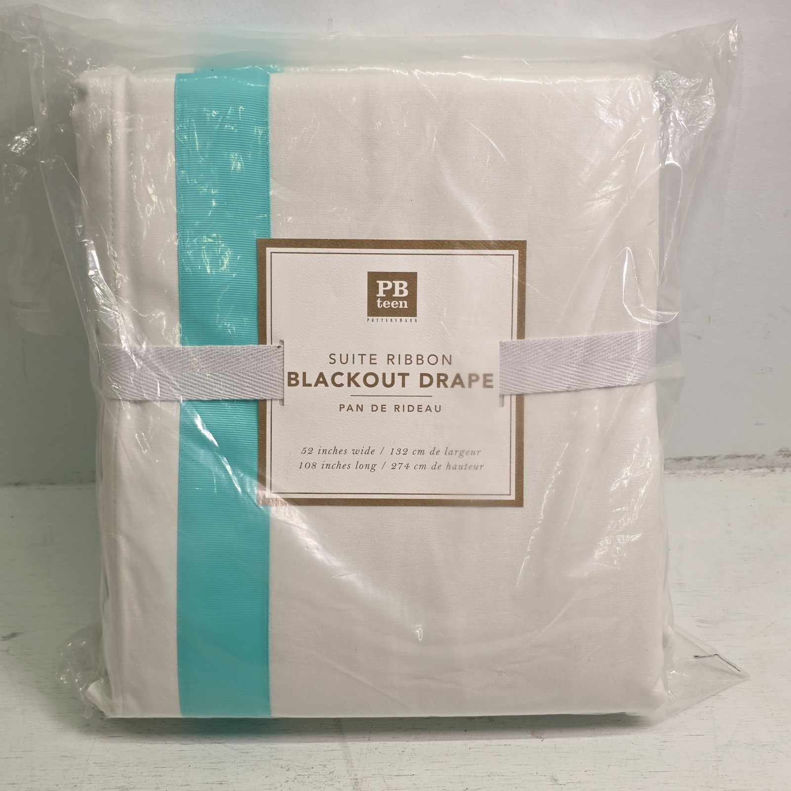 Pottery Barn Teen Suit Ribbon White Blackout Panel Drape 52×108 Cotton Face New!