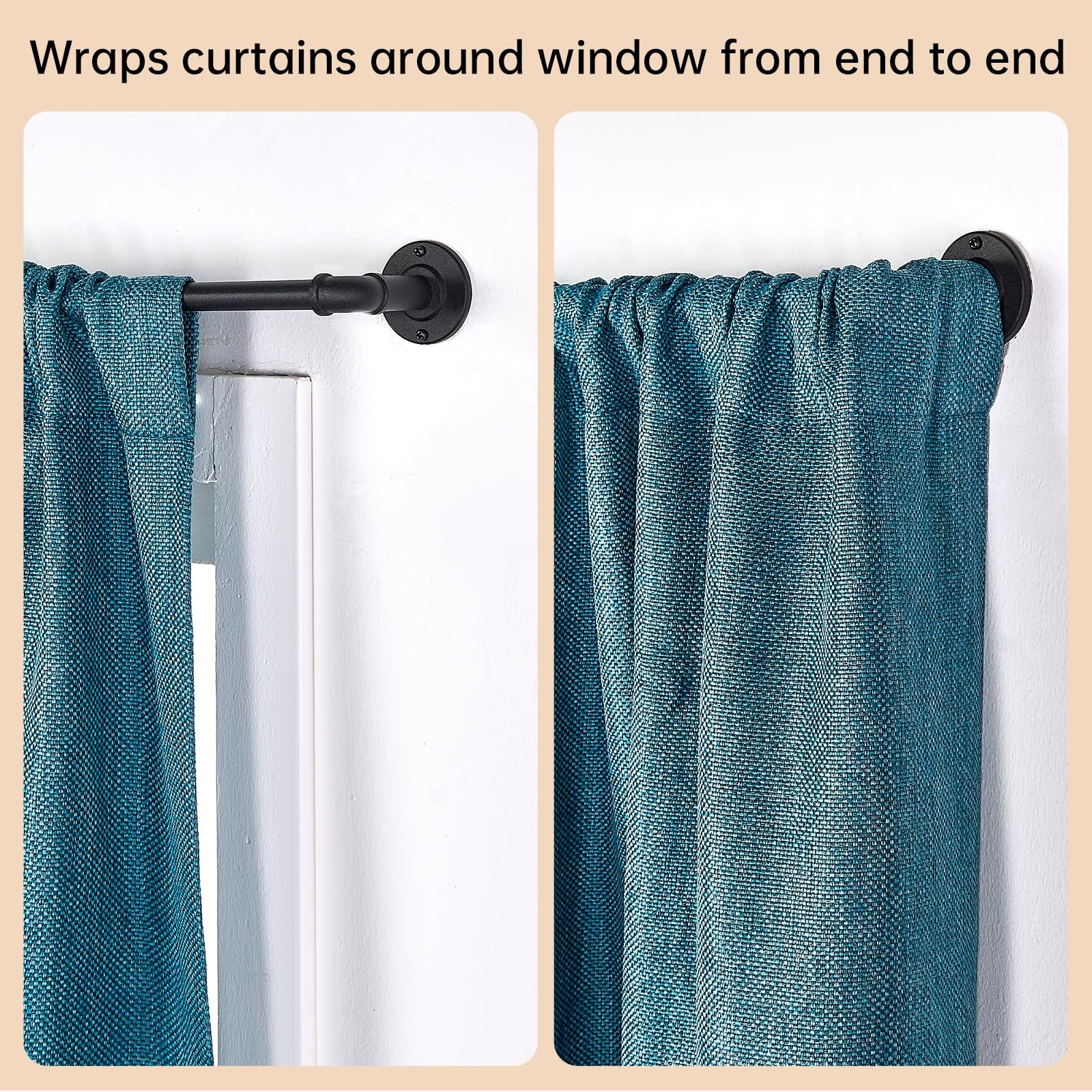 2 Pack Industrial Curtain Rods, 33 to 45 Inches, 5/8 Inch Diameter, Black | For