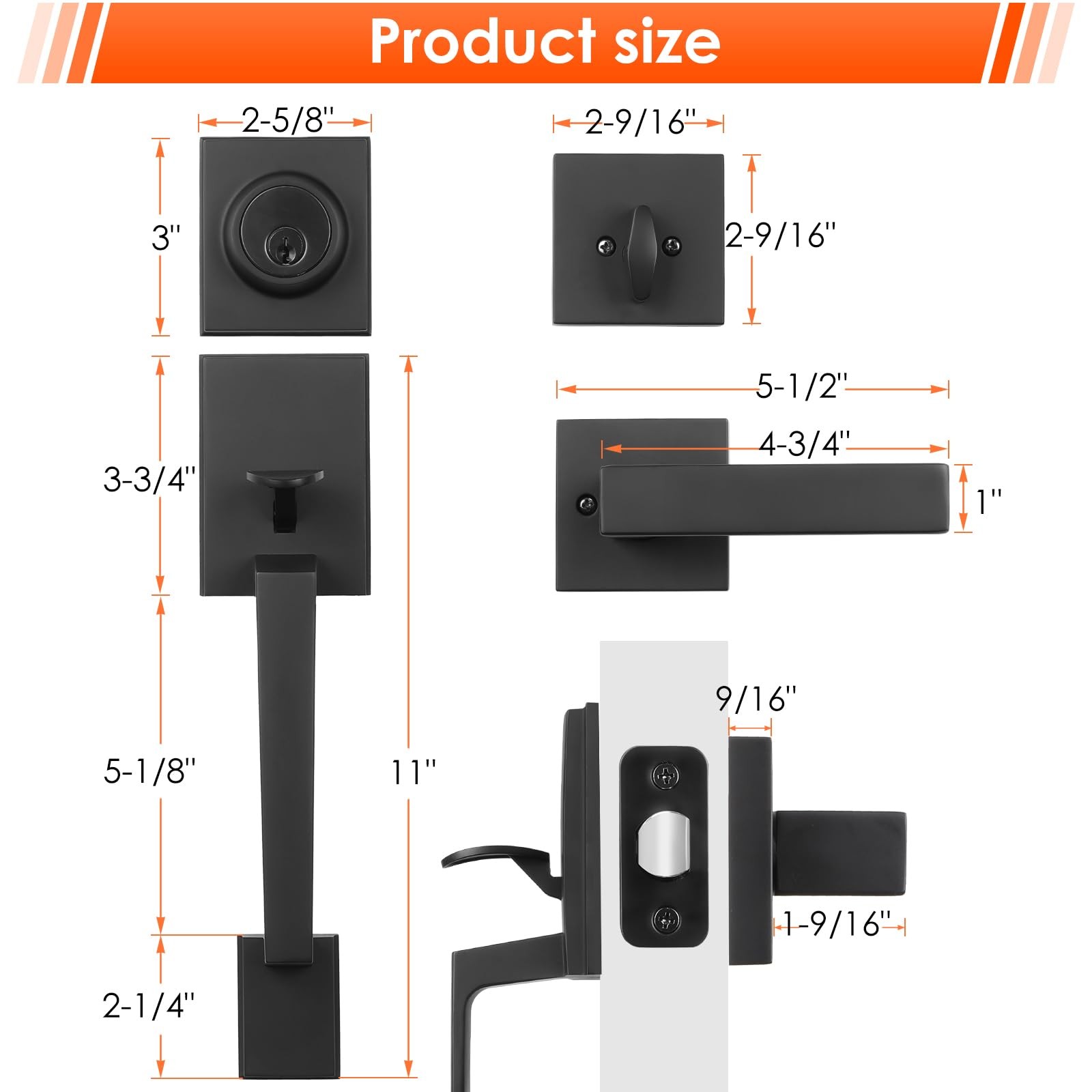 Haidms Black Front Door Handle And Deadbolt Set Entry Door Handle And Deadbolt