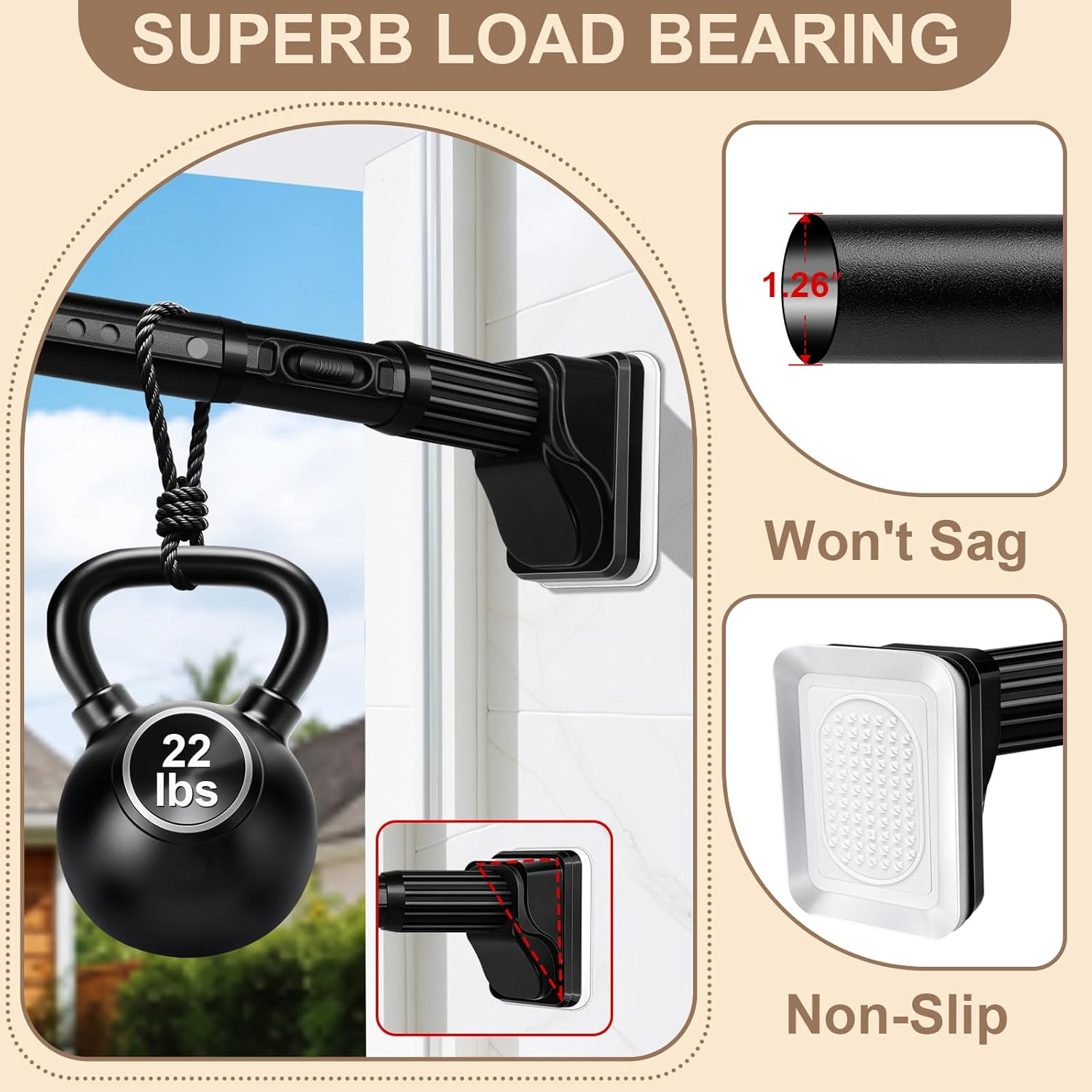 Tension Curtain Rod No Drilling, 41-173 Inch Extra Long Heavy Duty Tension Rod,