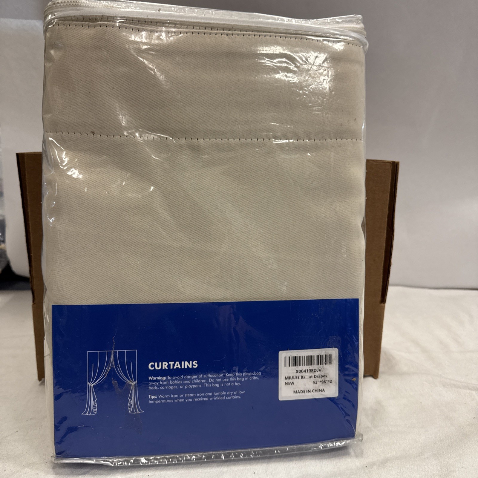 MIULEE Linen Texture Curtains Solid 100% Blackout Beige 52″x96″ 2 Panels