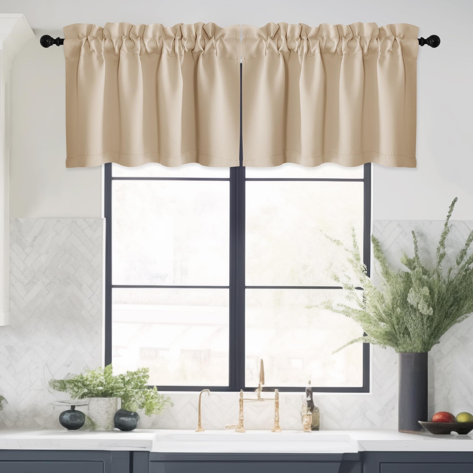 Energy Efficient Window Valance Rod Pocket Room Darkening 42×16″ 4 Panels Beige