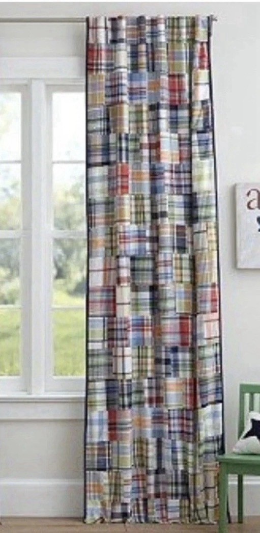 Pottery Barn Kids Madras Plaid Patchwork Black Out (1) Curtain Panel – 84×44