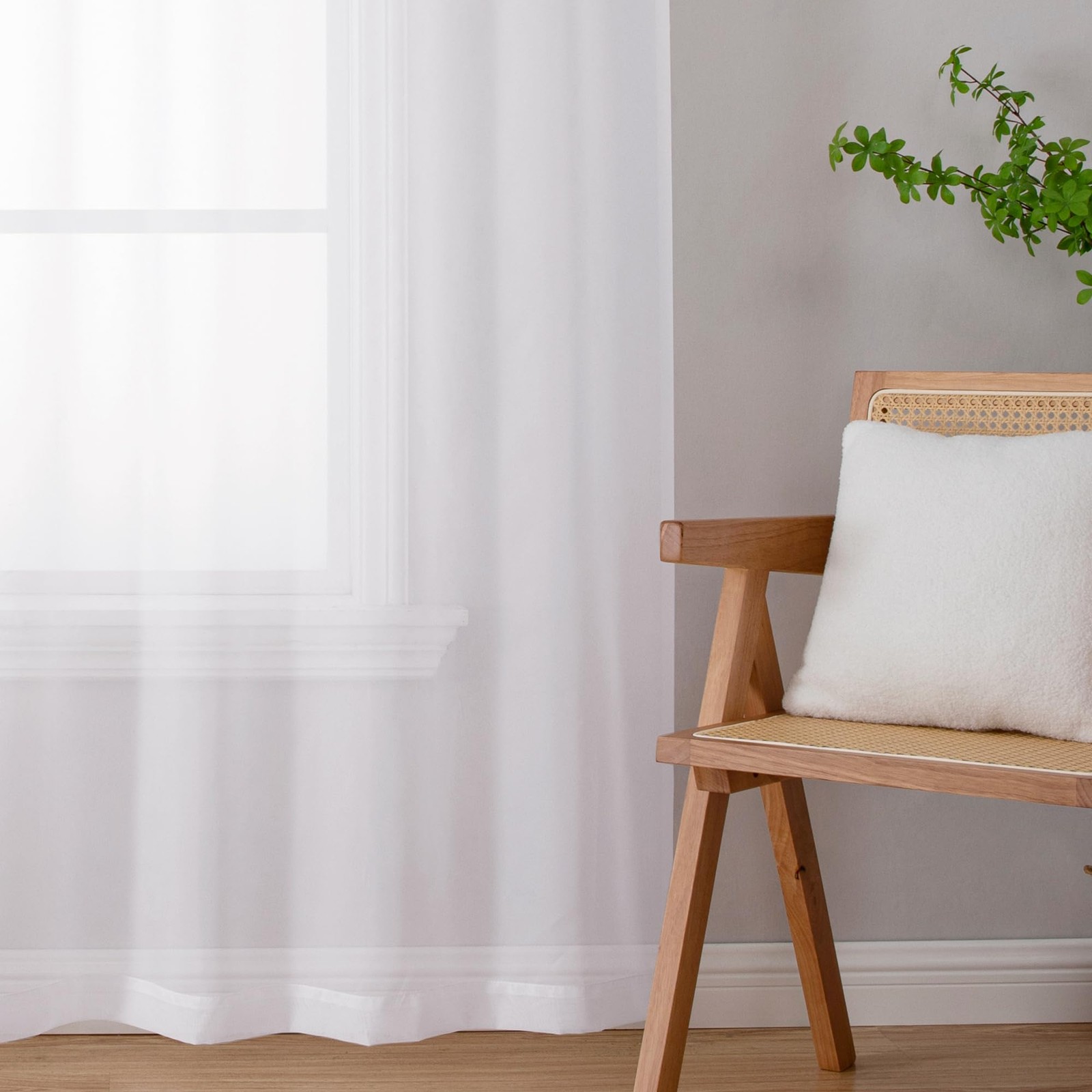 Lecloud Sheer Curtain Panels Set 96″ Inches 40″W x 96″L (Pack of 2), White
