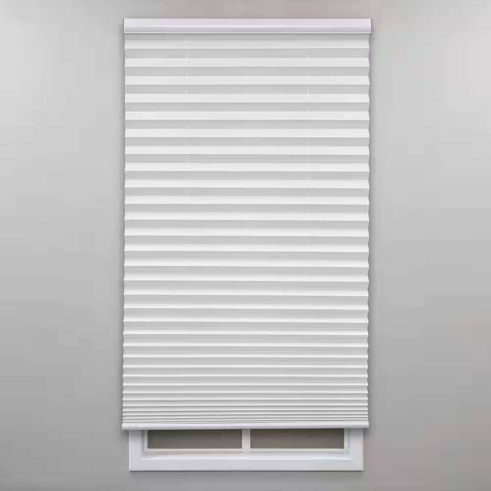 White Cordless Light Filtering Polyester Fabric Pleated Shade – 34 In. W X 64 In