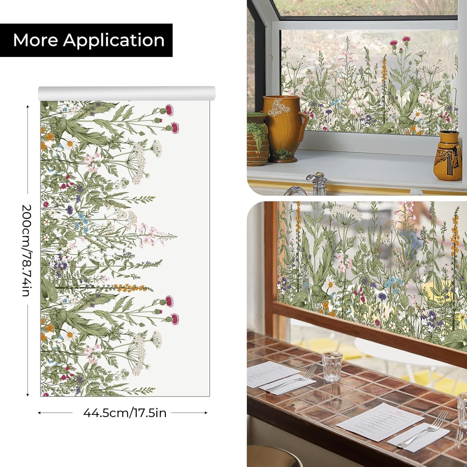 Window Privacy Film,Colorful Floral Window Stickers,Removable DIY Bouquet Static
